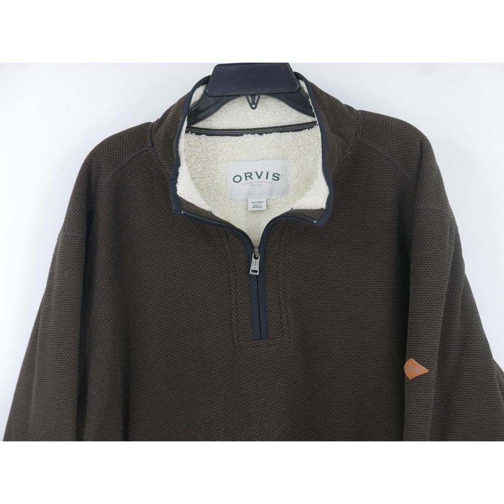 Orvis Jacket Brown Sherpa Lined 1/4 Zip Fleece Pullover Warm Outdoor Men's 2XL